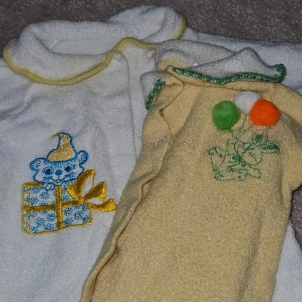 9 VTG Terrycloth Footie Pajama Lot Baby Newborn 0-3 Month Yellow Pink White READ